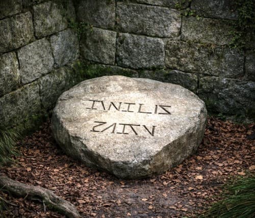 Indizio inciso su una pietra nel gioco escape room outdoor Sato Code