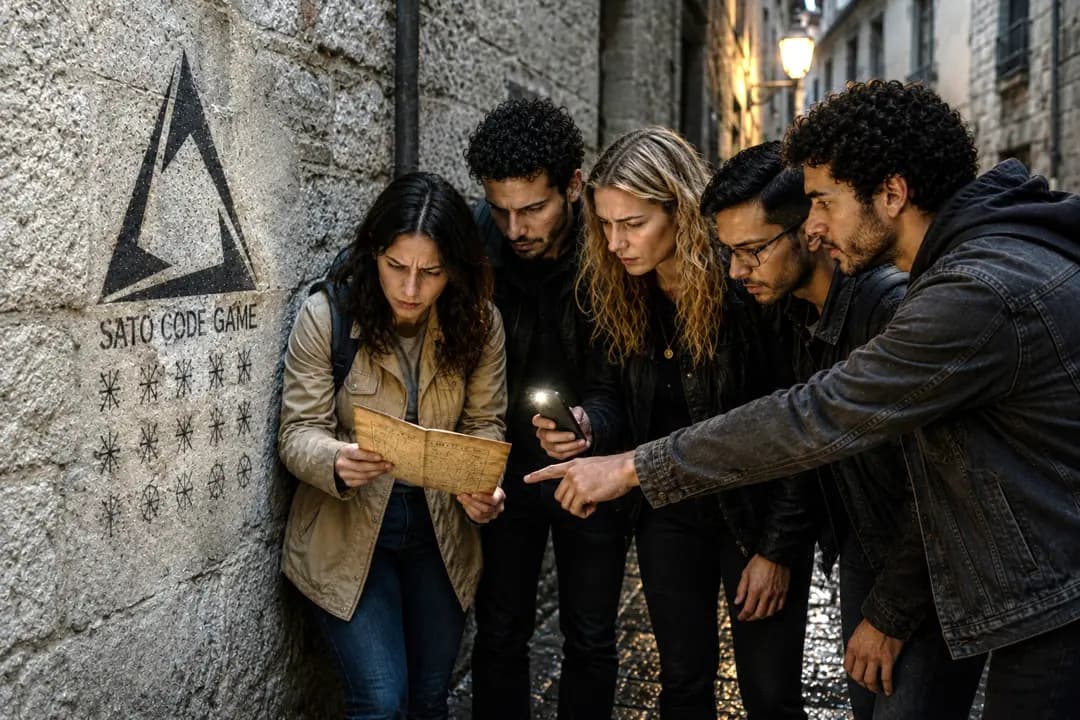 Escape room per team building aziendale — colleghi che giocano a Sato Code all'aperto