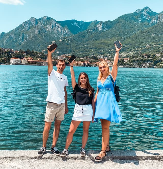 Friends playing an outdoor escape game in Lecco near Lake Como