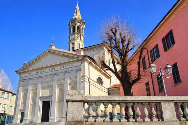 Basilica di San Nicolò and bell tower in Lecco on Lake Como