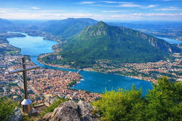 Hiking in the Lecco Prealps with view over Lake Como