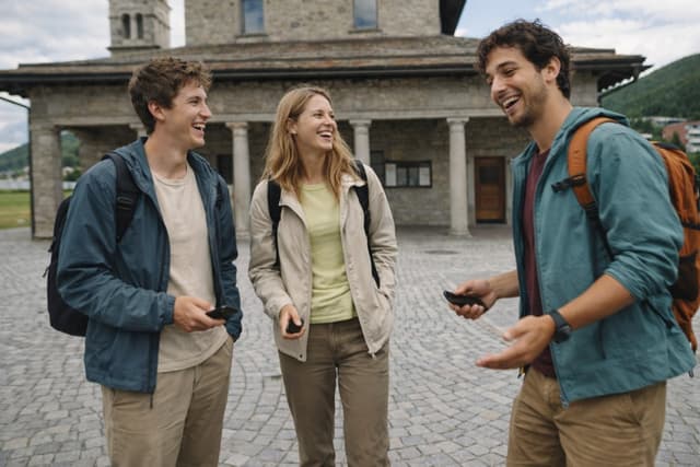 Amici che giocano a un escape game outdoor a St. Moritz